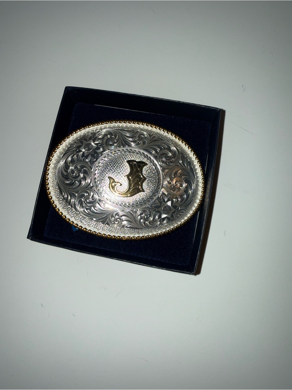 Montana Silversmiths Silver and Gold Floral Engraved Oval Belt Buckle - Picture 3 of 4